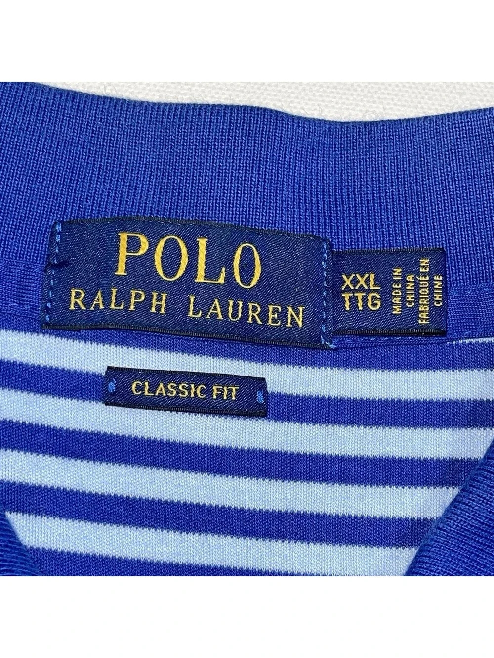 Polo Golf Ralph Lauren Classic Fit Blue Striped Navy Pony Mens XXL Preppy